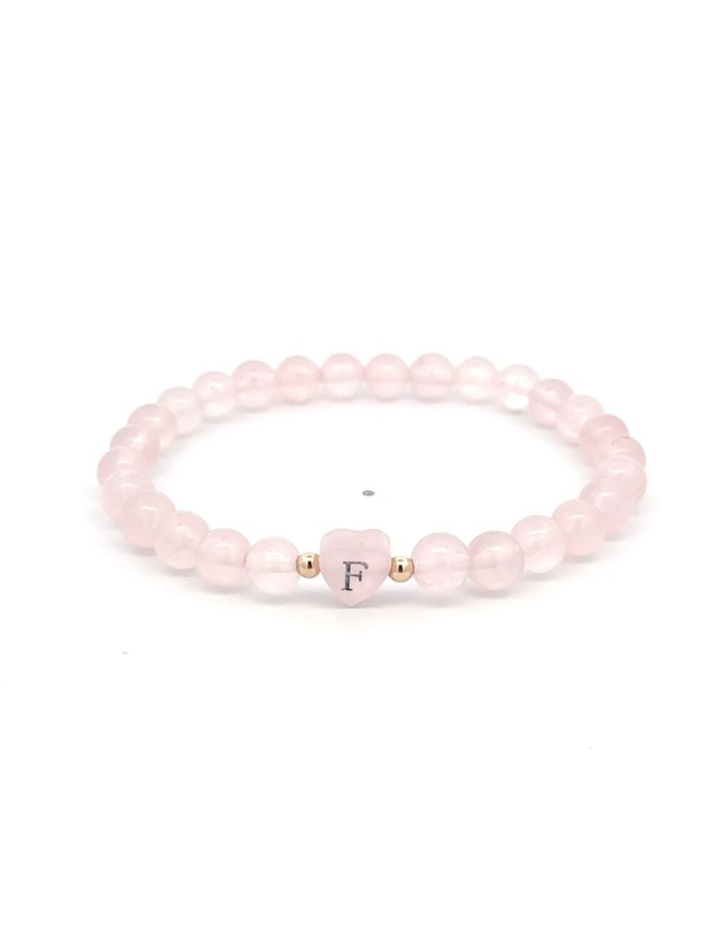 Personalized Gemstone Heart Initial V Beaded Stretch Bracelet 14k Solid Gold